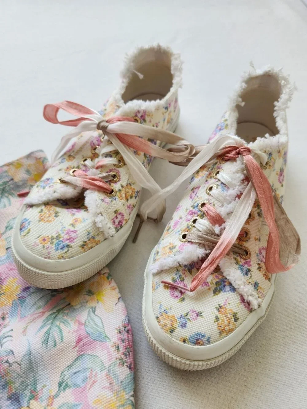 Superga x LoveShackFancy 2750 Flower Fringe Sneakers Coquette Romantic Whimsical - Picture 3 of 16